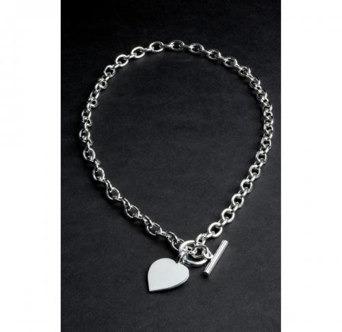 Sterling Silver Heart Charm Toggle Necklace